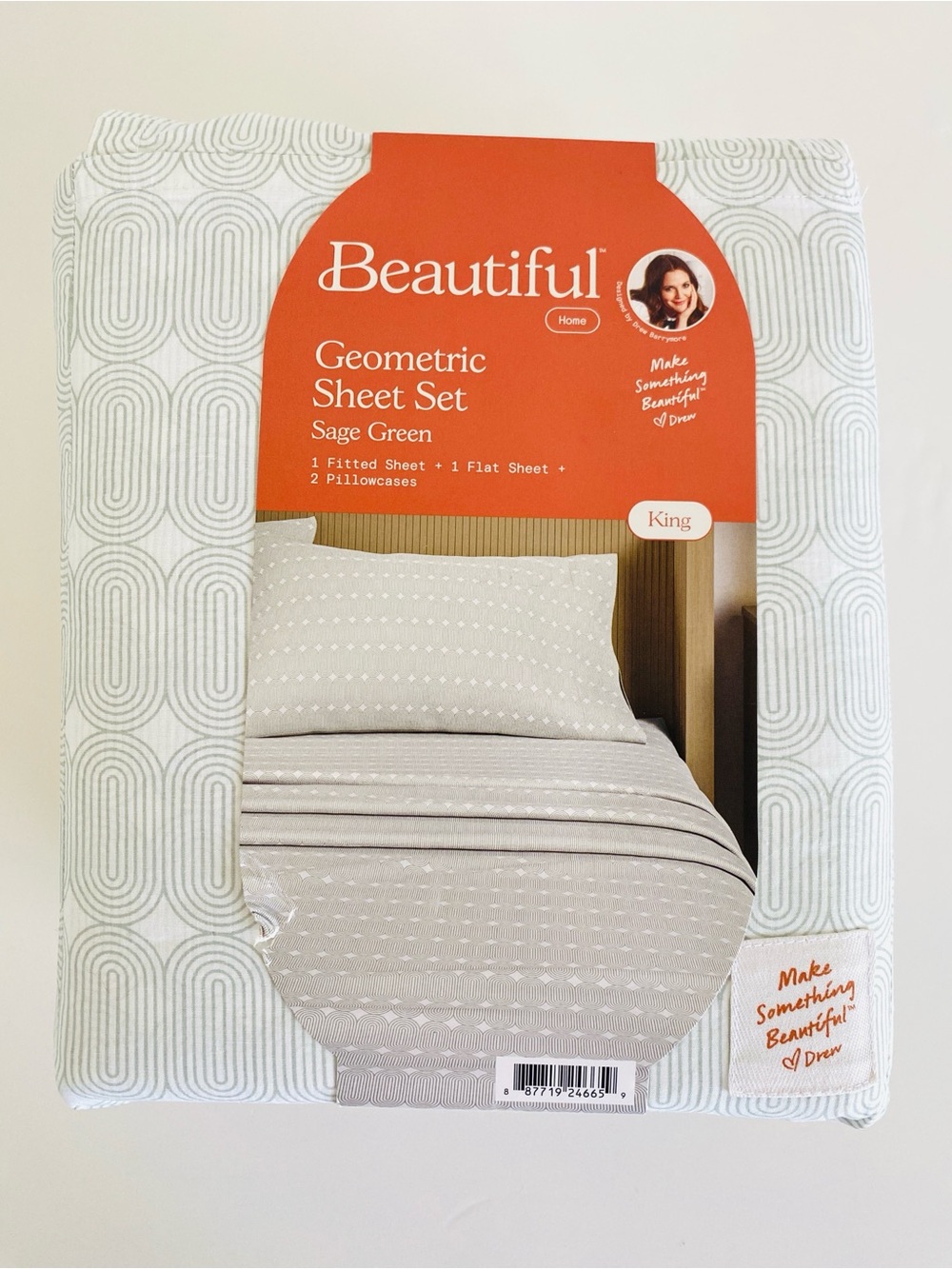 Sage Green Geometric Sheet Set King Cotton OEKO-TEX